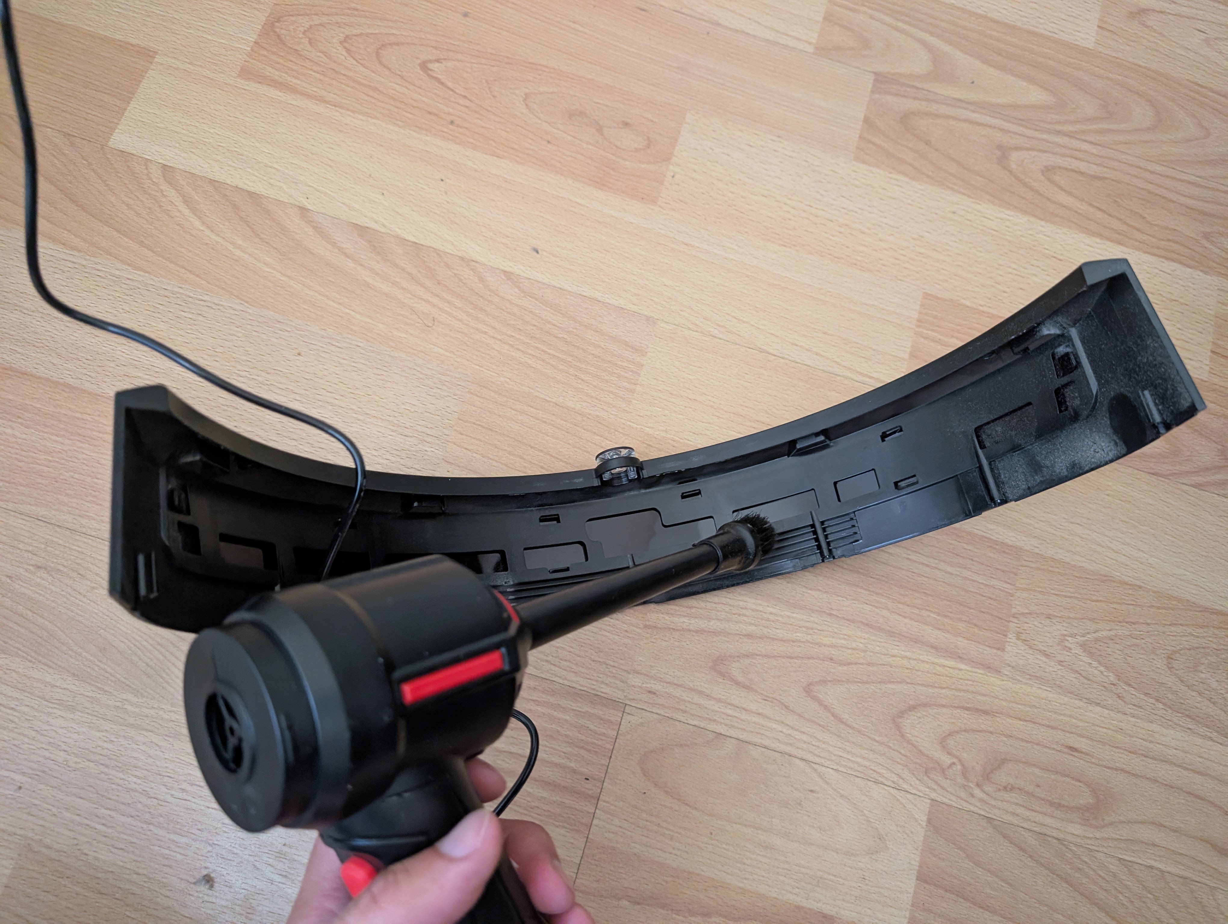 Blowing dust from the bumper edge switch contacts