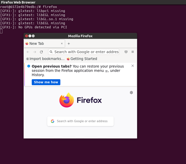 Firefox running in Docker container