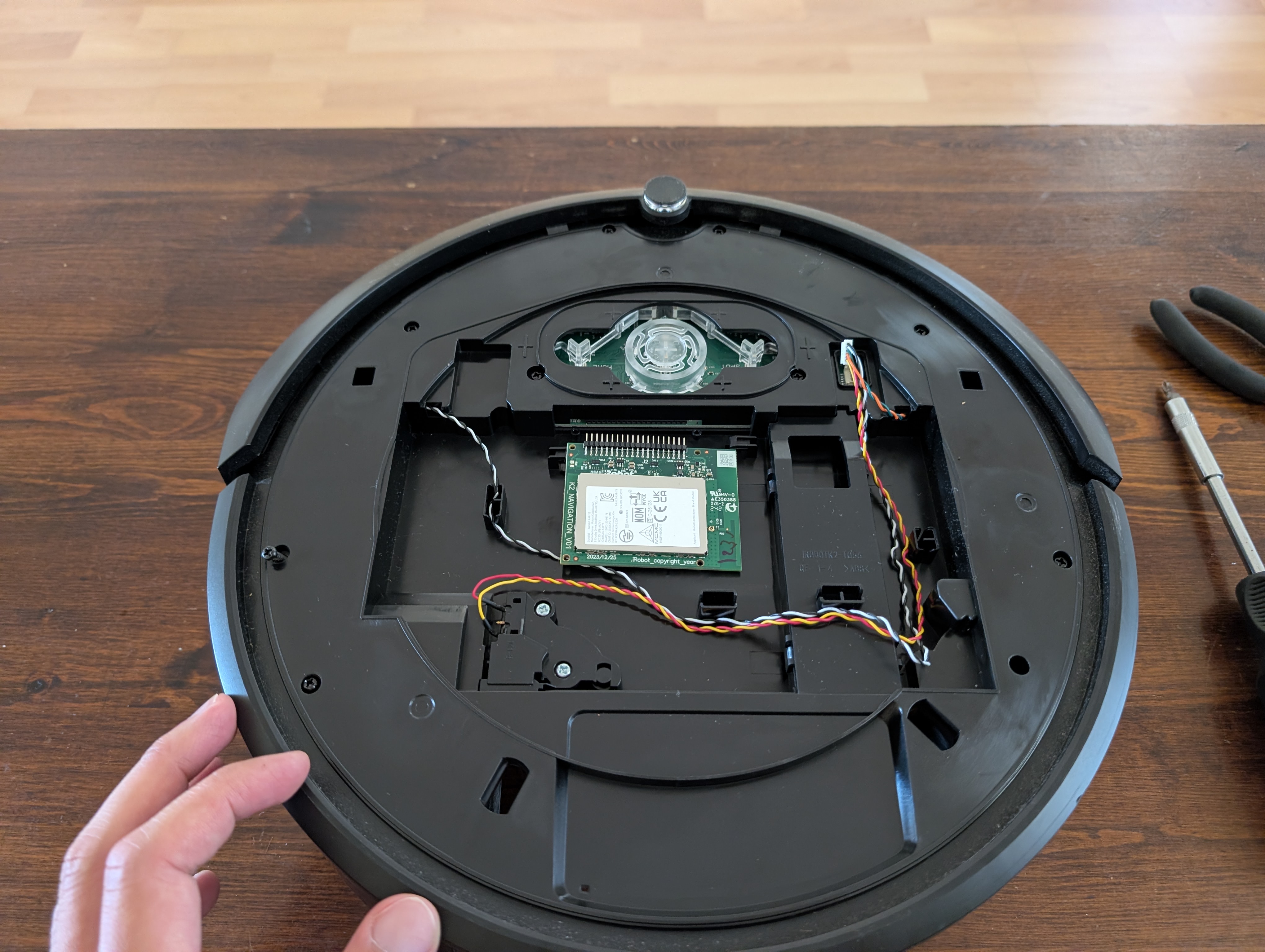 Top shell removed, showing the wifi board and wiring